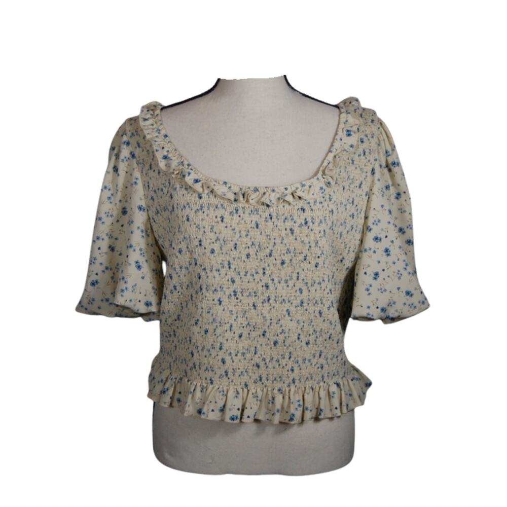 Arula x Favorite Sister Blouse Cream Blue Puff Sleeve Size XL Prairie Farmhouse - Picture 3 of 15